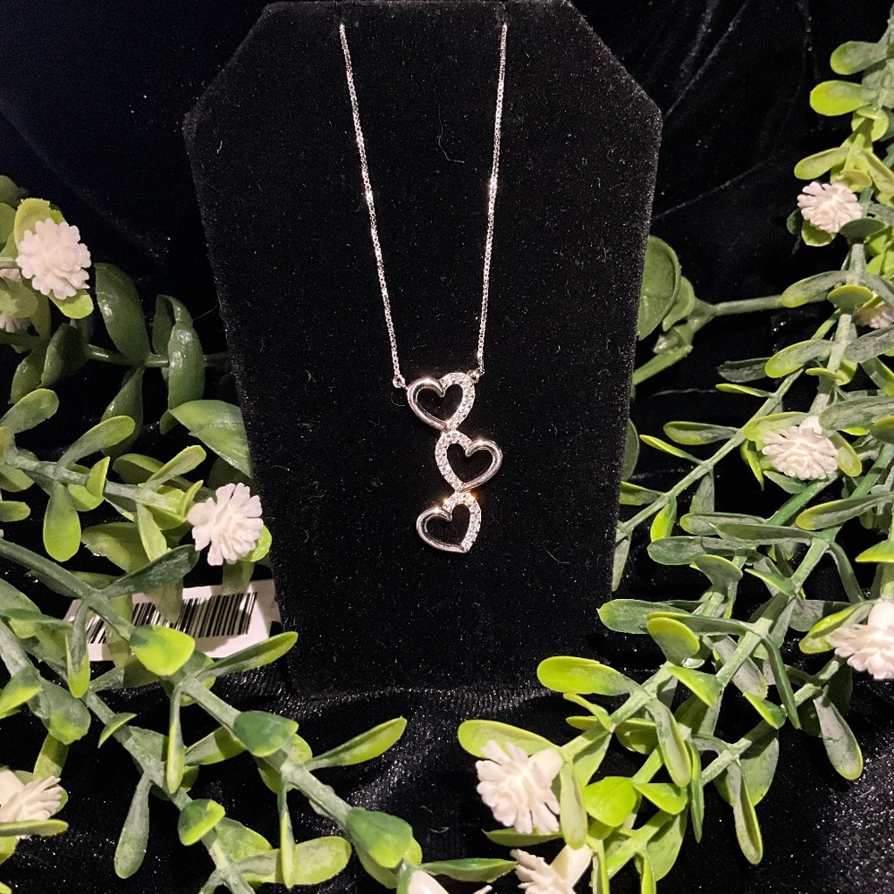 Three Heart Necklace Moissanite Sterling 18-20in
